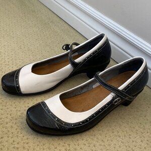 NAOT Women's funky tuxedo shoe, low heel, rubber soul